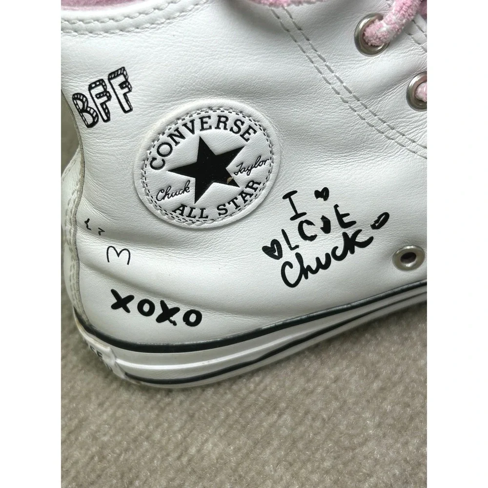 Converse Chuck Taylor Panda Leather High Top‎ Sneakers White Pink 669725C 5.5